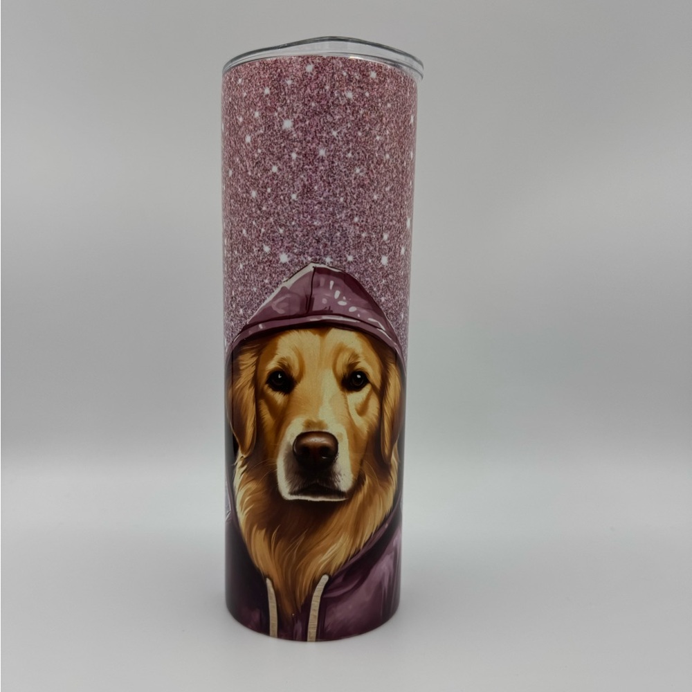 Golden Retriever Purple Hood 20oz Skinny Stainless Steel Tumbler With Straw